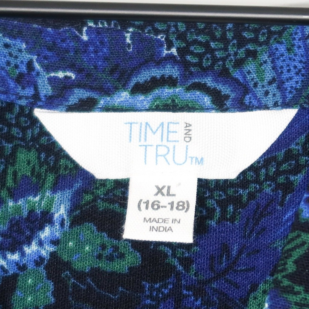 Time and Tru Womens Mini Dress Size XL 16-18 Blue Green‎ Paisley Long Sleeve - Picture 3 of 8